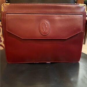 Elegant Authentic Cartier Burgundy Leather Clutch